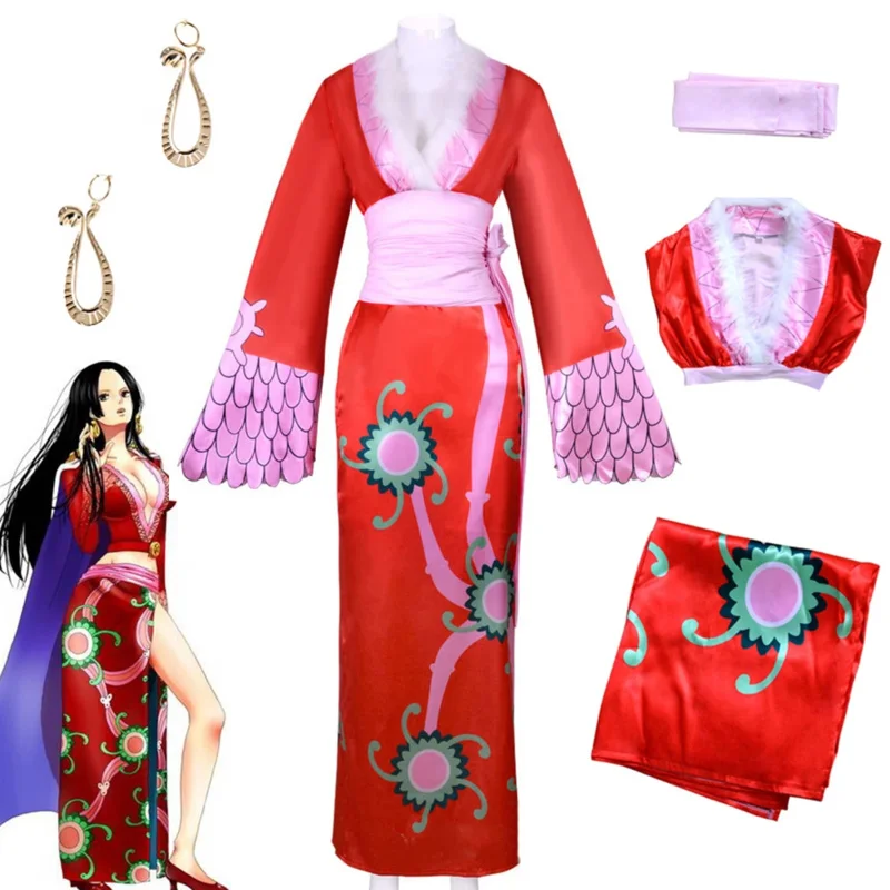 Anime lacquer Hancock cosplay costume women sexy empire red kimono top skirt belt suit Halloween party outfit js8motorbike