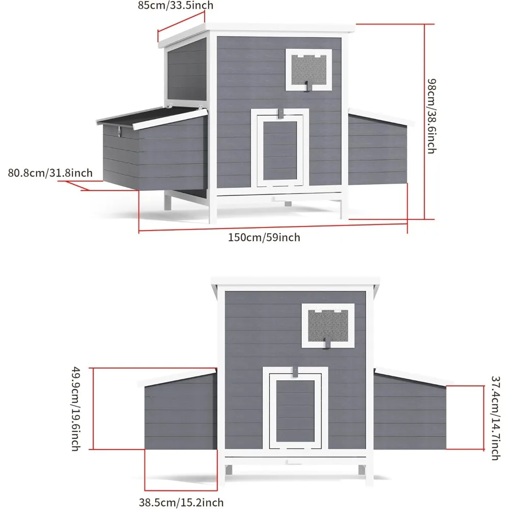 Rumah ayam besar kandang ayam luar ruangan dengan 4 kotak bersarang, kayu ayam rumah tahan air atap ayam coop59l x 31.8W x 38.6H