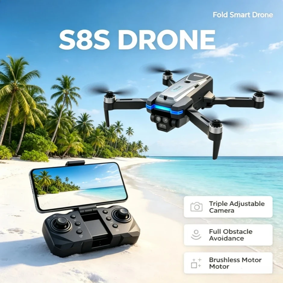 Original S8S GPS RC Drone Brushless Triple Adjustable Lens Full Obstacle Avoidance Optical Flow FPV Foldable Aerial Quadcopter 1