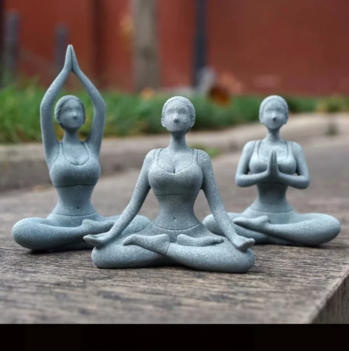 Handmade Stone Yoga Figurine Set of 3 Meditation Statue Zen Garden Aquarium Fish Tank Ornament Terrarium Desktop Spiritual Gift