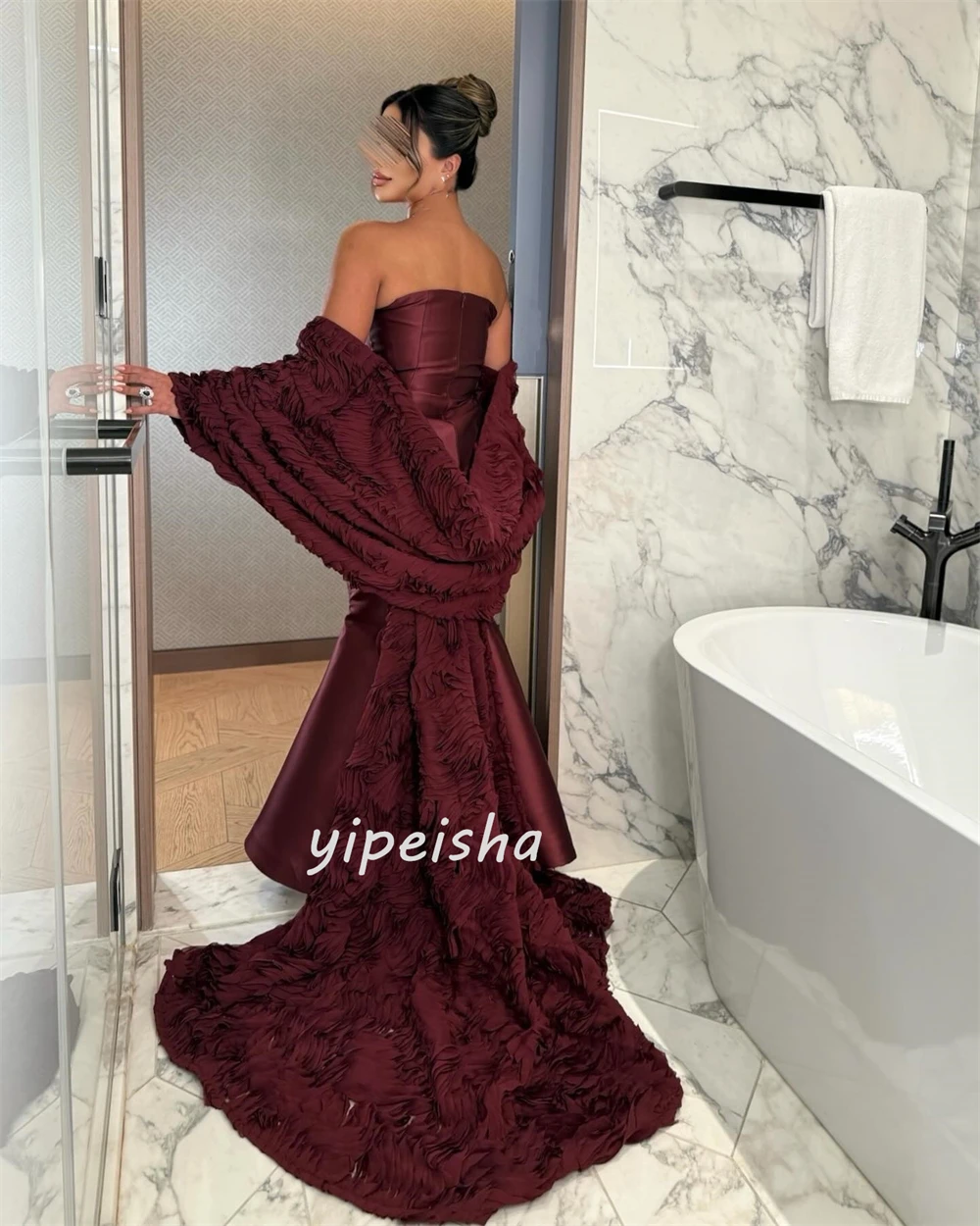 Customized Modern Style Matching Charmeuse Ruched Pleat Mermaid Strapless Long Dresses Bespoke Occasion Dresses Sizes Available