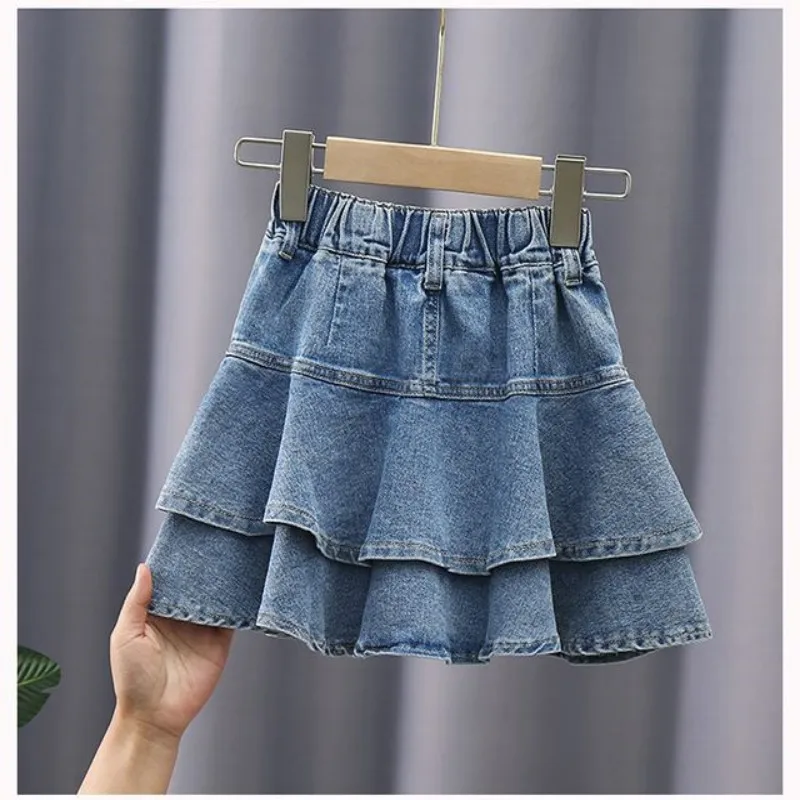 Girls Denim Skirts Vintage Jean Skirt 2024 New Blue Denim Skirts For Teenage Kids Clothing