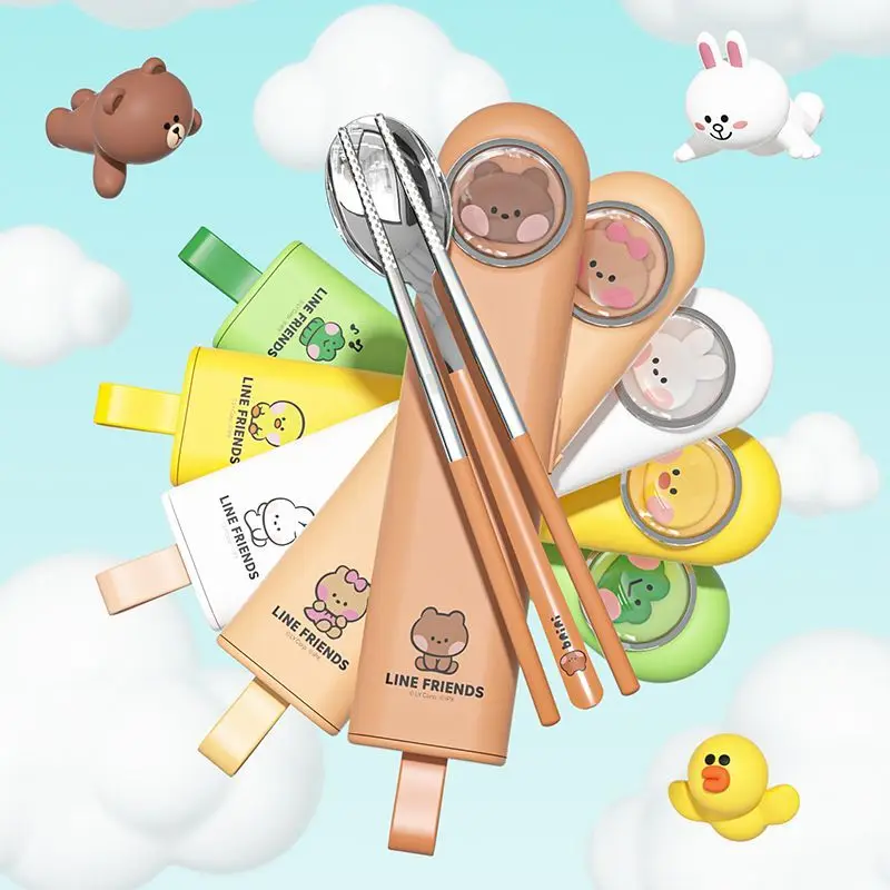 Neues braunes Sally Cony Anime Cartoon Charakter Niedliches Löffel- und Stäbchen-Set Kawaii Tragbares Edelstahl-Besteckset Großhandel – Detail 1