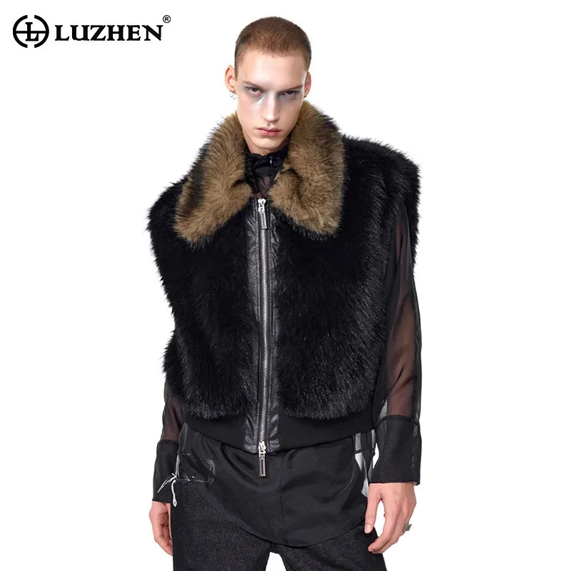 LUZHEN 2025 الشتاء الفاخرة مزاجه فو الفراء سترة دون أكمام معطف الرجال موضة عالية الجودة وسيم الدافئة الذكور صدرية JY4960 #1