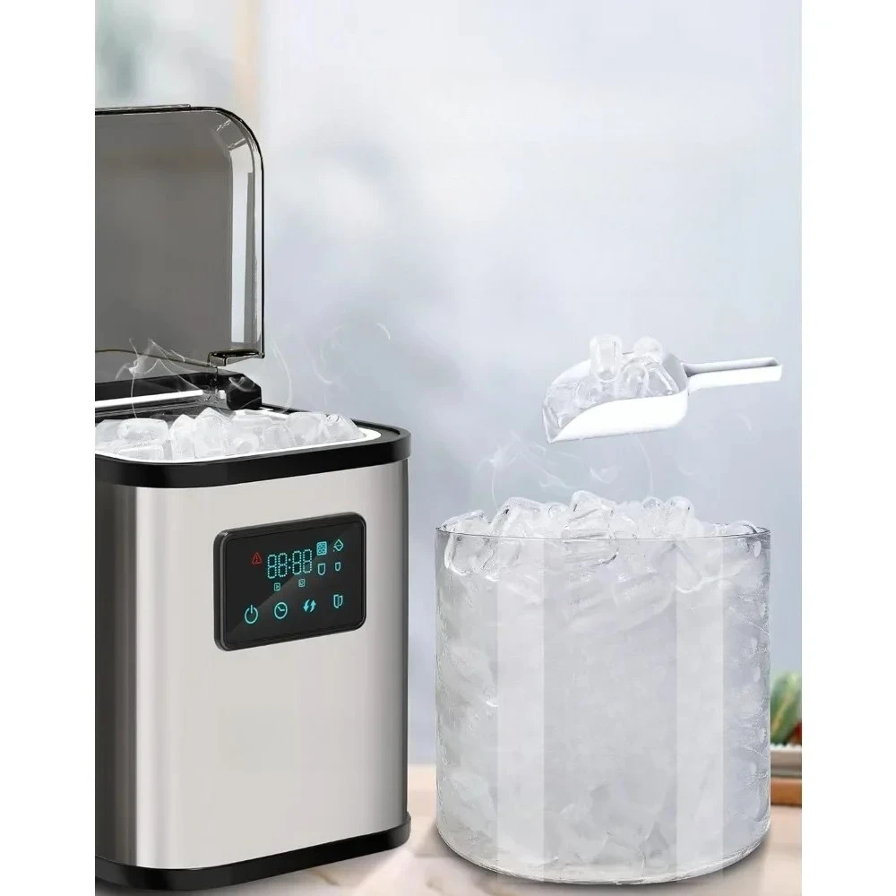 

LIce Maker Countertop, Portable Ice Maker Machine, 28lbs/24Hrs, With Self Cleaning, Time Reservation, Include Scoop & Basket