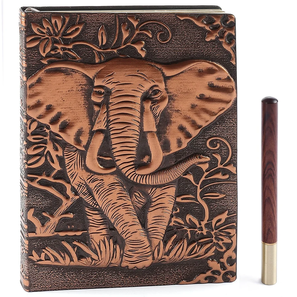 

Elephant Cover Journal 3D Embossed A5 Notebook Handmade Vintage Planner Writing Note Book With Pen Father's Day Gift