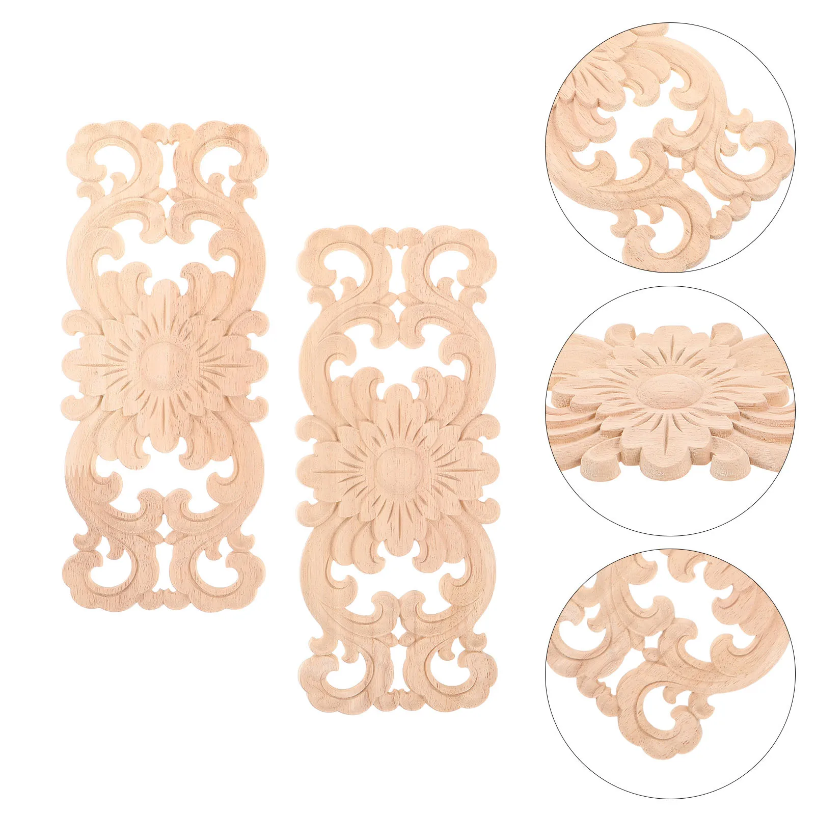 2pcs Wood Carved Appliques Handmade Wooden Onlays For Furniture Decoration Vintage Wall Art Carvings - Diy Embellishments For