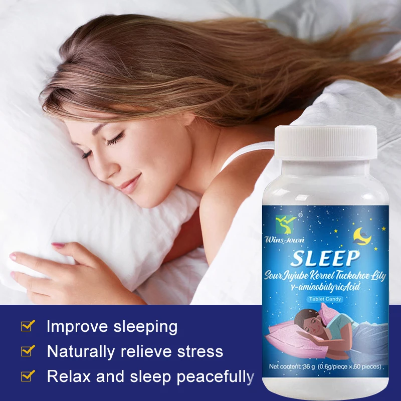 

60 Pills Semen Ziziphi Spinosae Poria Cocos Lily Y-Aminobutyric Acid Tablets Improve Sleep Naturally Relieve Stress Relax Sleep