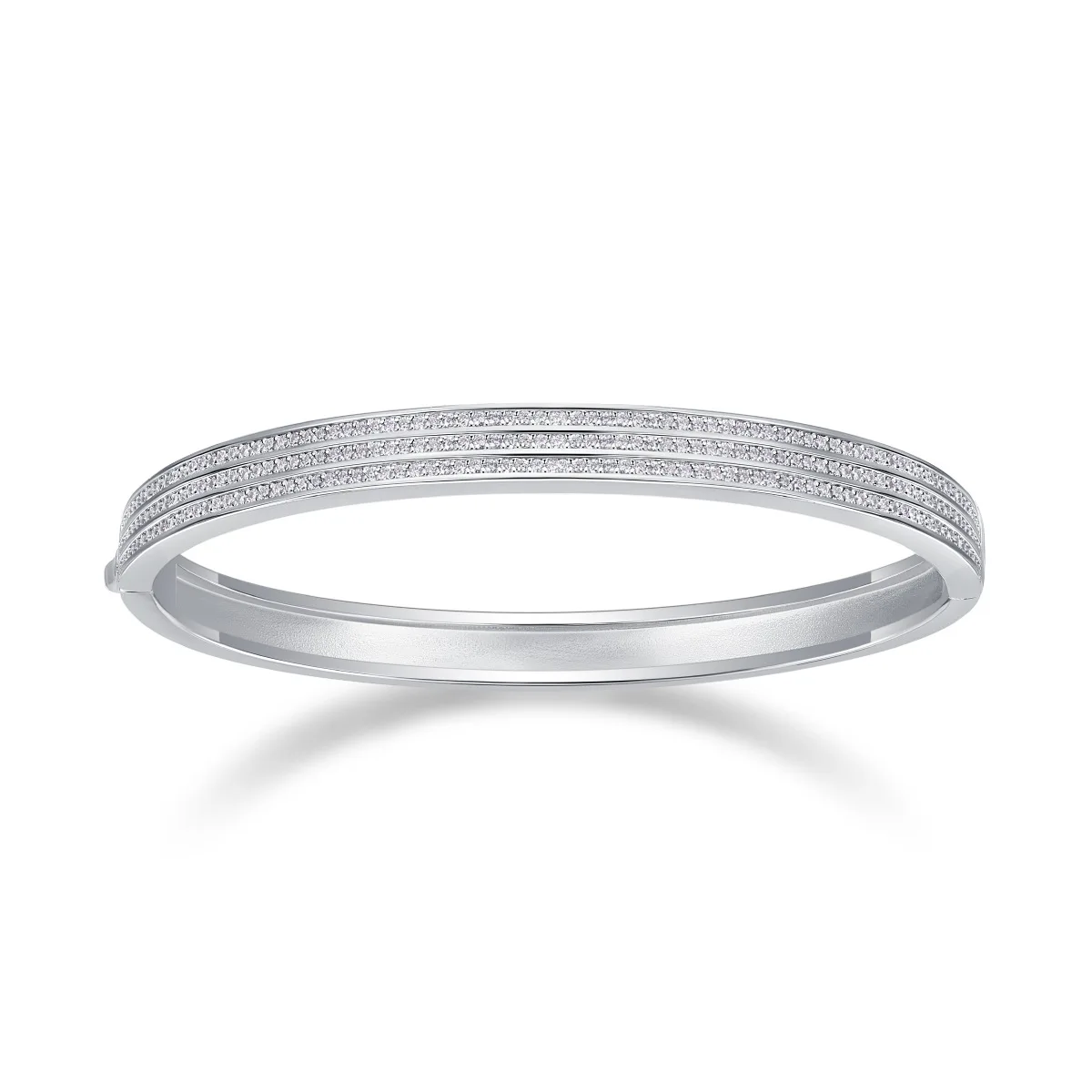 Moissanite 3 Row Pave Bangle Bracelet 925 Silver White Gold Plated Dainty Cuff for Women Stackable Daily Wear Party Gift