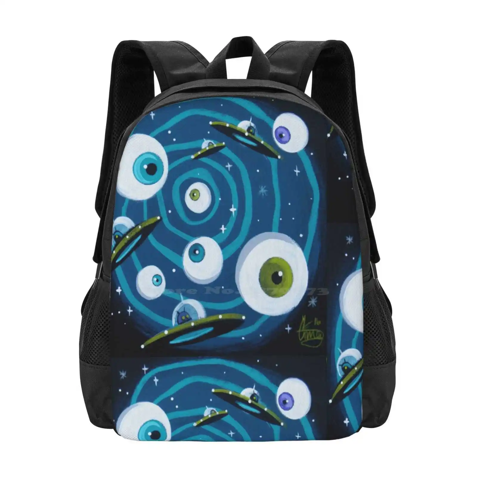 Spacetastic Fashion Pattern Design Travel Laptop School Backpack Bag Eyeball Sci Fi Outer Space Flying Saucer Pulp 1950S Ufo