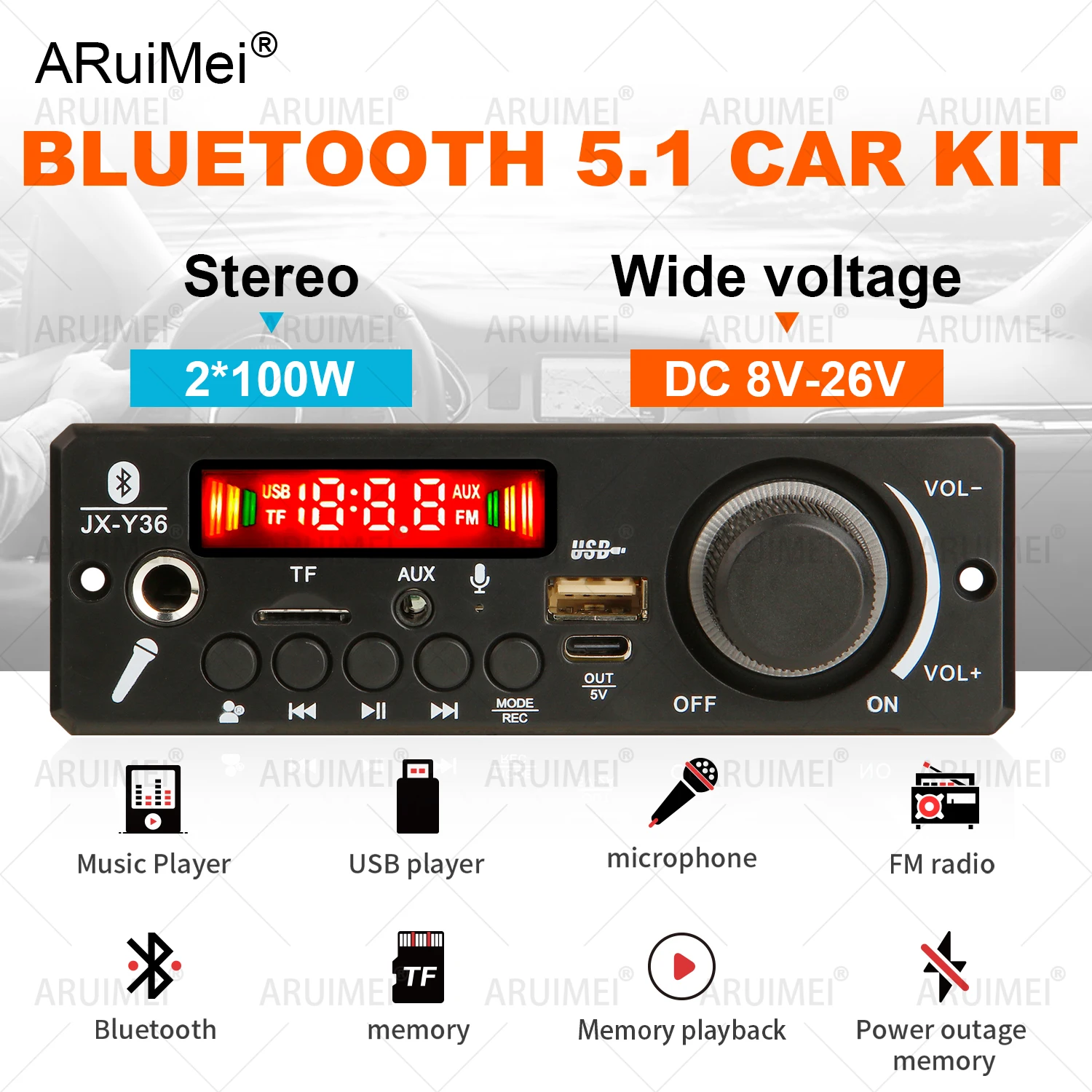 200W Amplifier Module Board Bluetooth 5.1 2*100W Car Equalizer Bluetooth Amplifier 12v DC 8V-26V FM USB TF AUX Mic