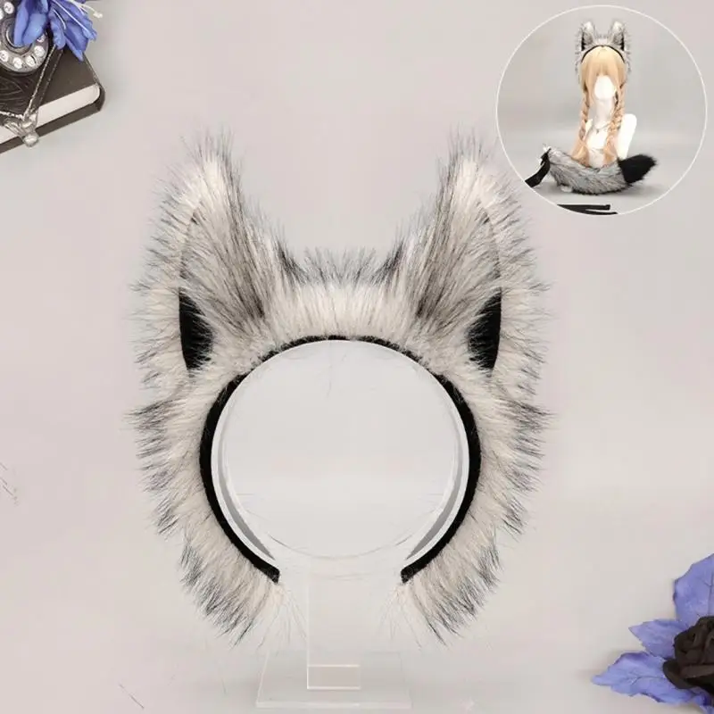 A52E Warme Pelzigen Wolf Cosplay Zubehör Mit Ohren Stirnband Und Fäustlinge Fantasy Cosplay Requisiten Für Winter Event – Detail 5