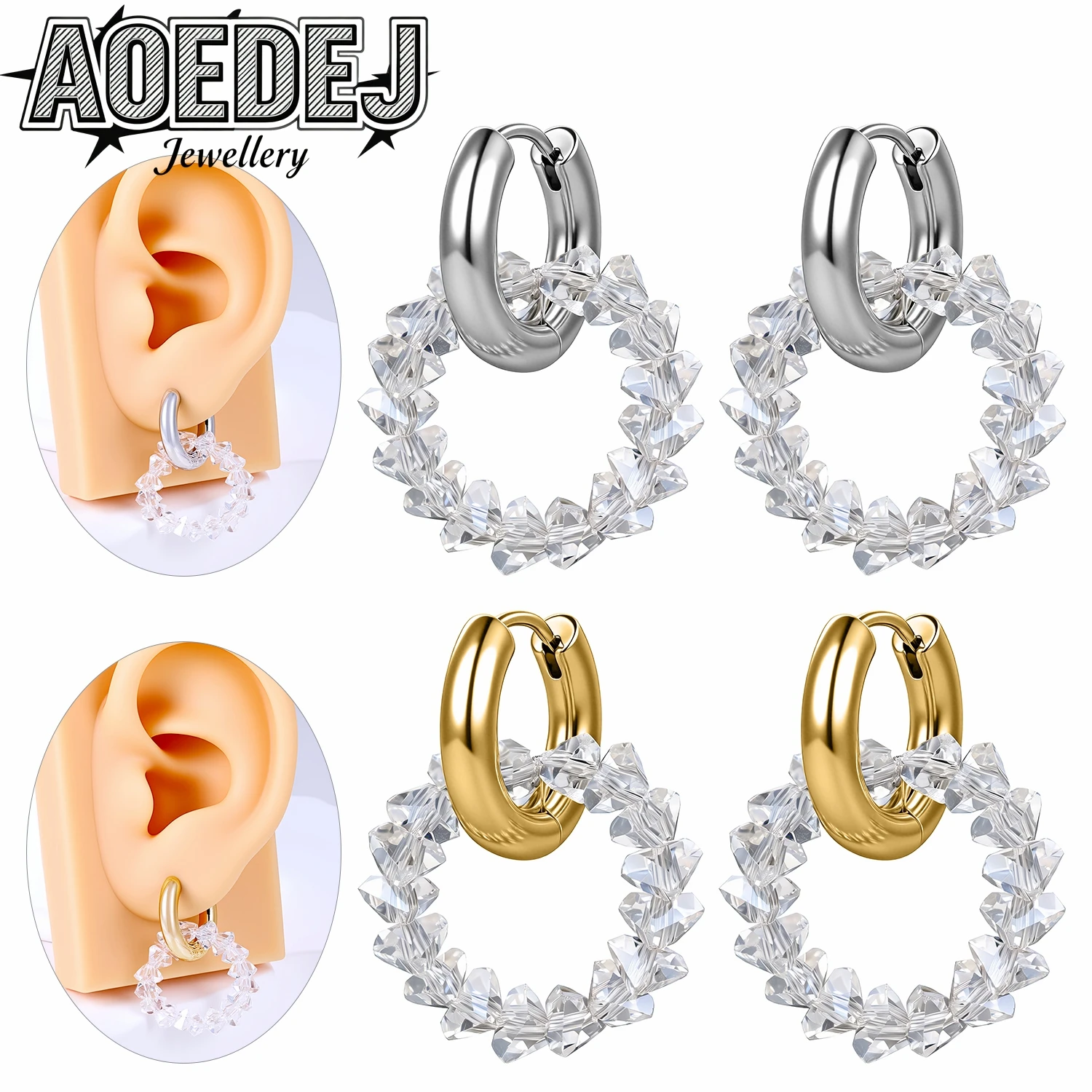 

AOEDEJ 18G 1 Pair Trendy Hoop Earrings For Women Girls Shiny Crystal Round Earrings Circle Ear Helix Lobe Piercings Jewelry 12MM