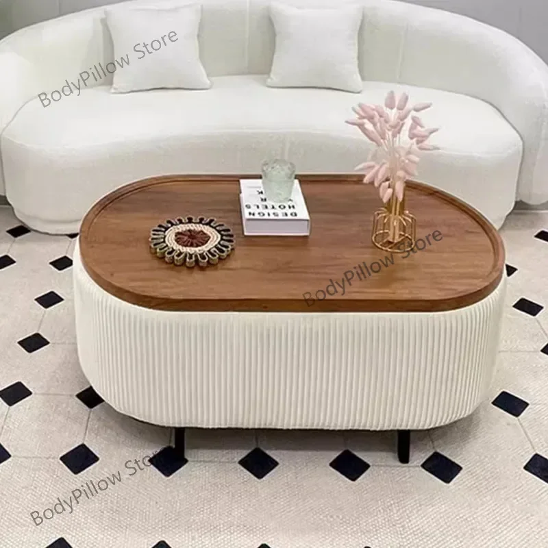 Soft Package Nordic Living Room Coffee Table White Cute Modern Oval  Tables Minimalist Trendy Mesa Centro Home Furniture