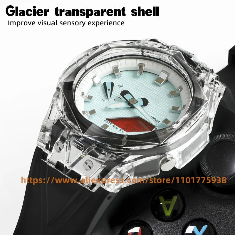 لساعة كاسيو المطاطية GA-2100 GA 2110 Glacier Clear Case-حزام شفاف الحافة أصفر أسود سوار استبدال أجزاء
