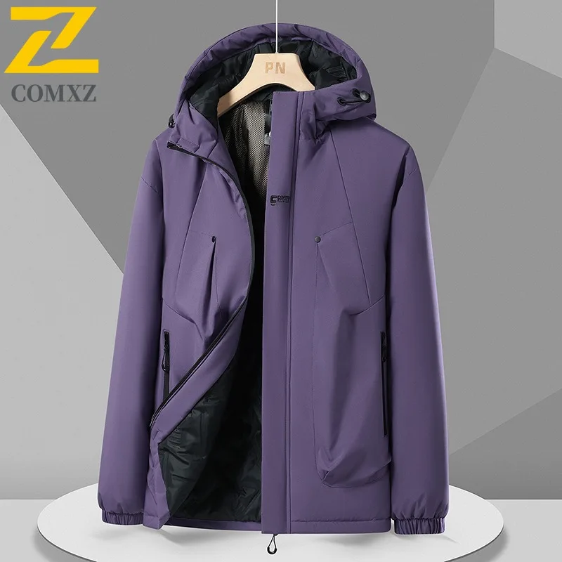 COMXZ 2025 Autumn Winter Graphene Fleece Lined Waterproof Windproof Jacket Men Loose Fit Warm Hiking lightweight windbreaker