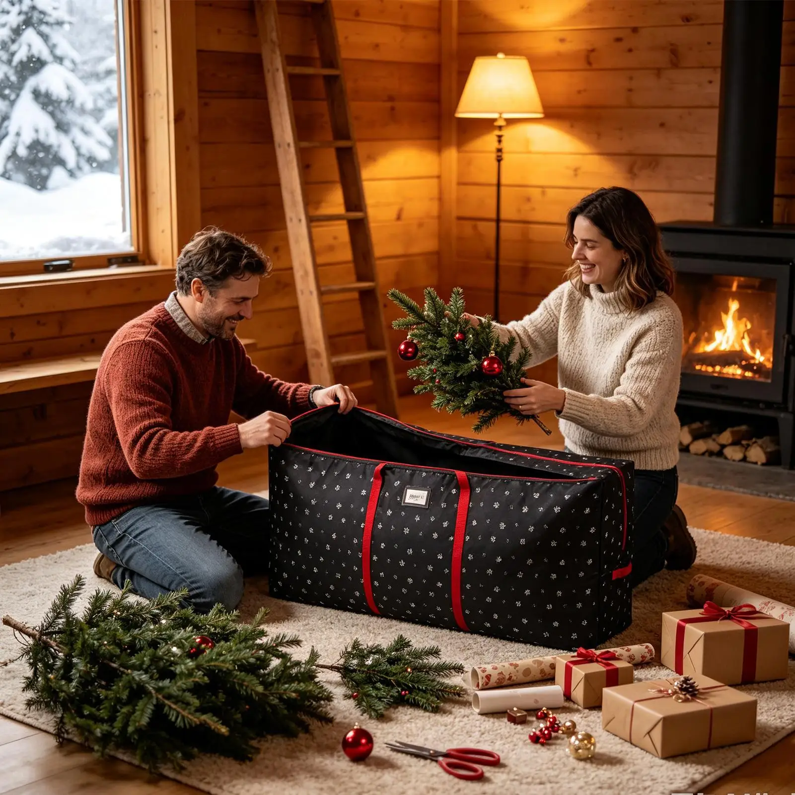 Christmas Tree Box Waterproof Reinforced Handles Snowflake Moving Tote Zipper Christmas Tree Storage Bin For Home Living Room