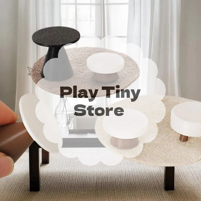 4-teiliges Miniatur-Puppenhaus-Tischmodellbausatz, handgefertigte DIY-Hockerdekorationen, Mini-Spielzeug-Wohnaccessoires für Puppenhaus