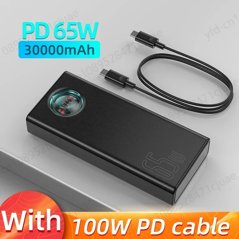 

65W Power Bank 30000mAh PD Quick Charge FCP SCP Powerbank Portable External Charger For Smartphone Laptop Tablet