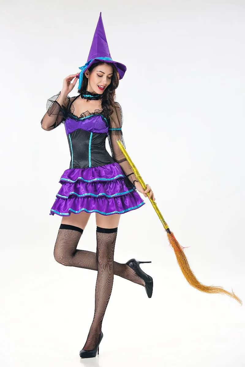 F1843 Women's Adult Purple Witch Halloween Costume