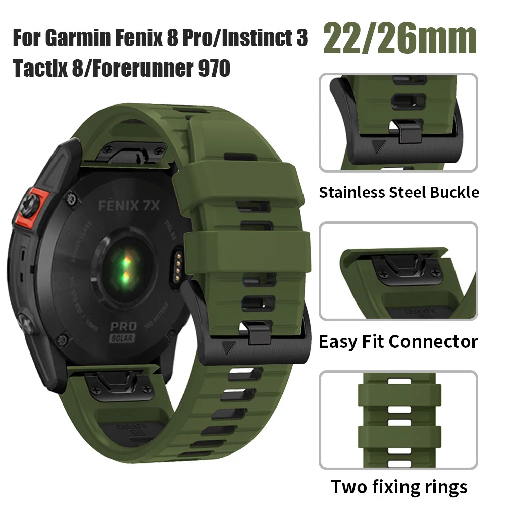 QuickFit 22/26 mm zweifarbiges Silikonarmband für Garmin Fenix 8Pro 8 7X /Instinct 3 2X/Enduro 3 2/Forerunner 965 Ersatzarmband