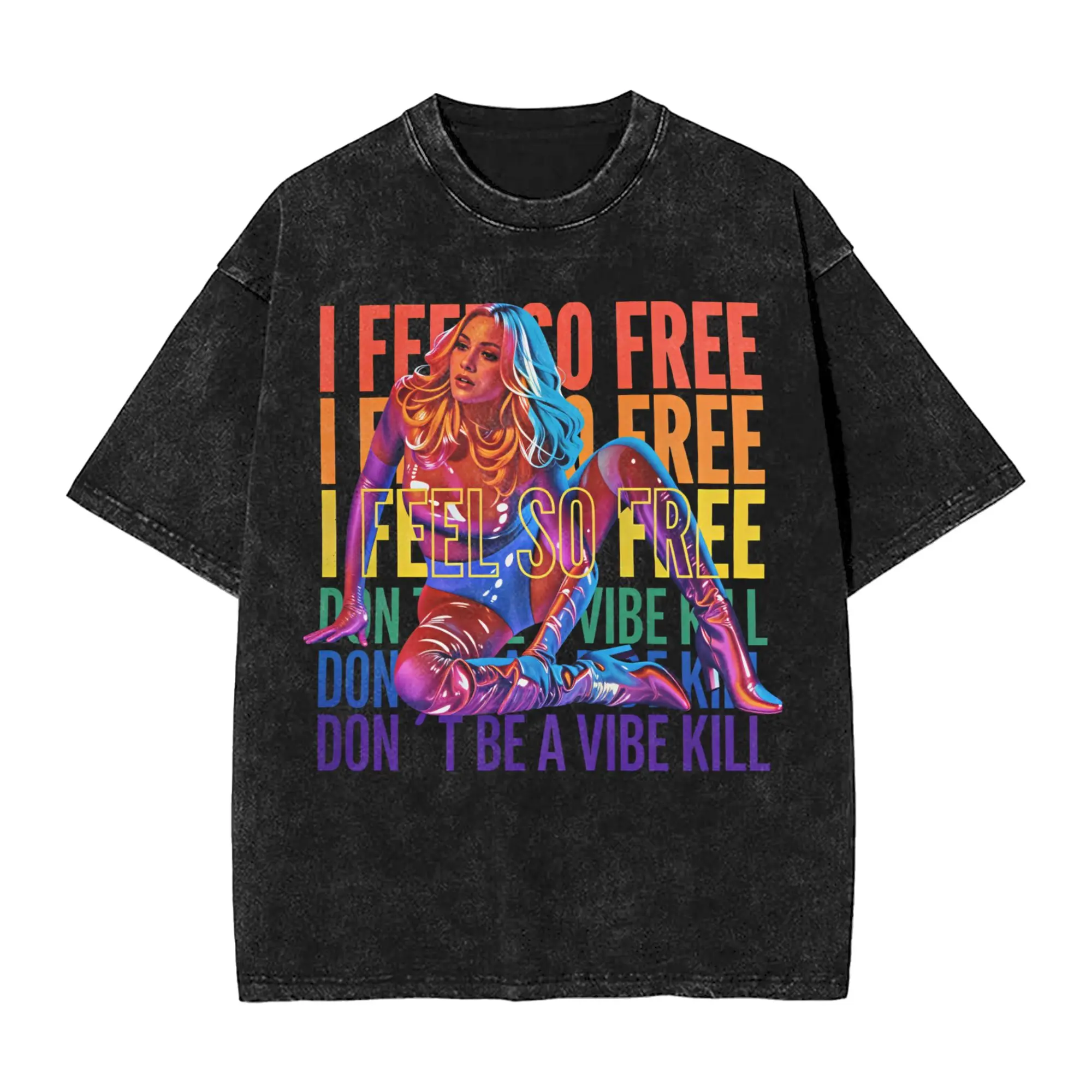 Washed T Shirt  I Feel So Free M-Madonna Confessions II Vintage T-Shirt Harajuku  Streetwear Cotton Summer Tops Tops Tees