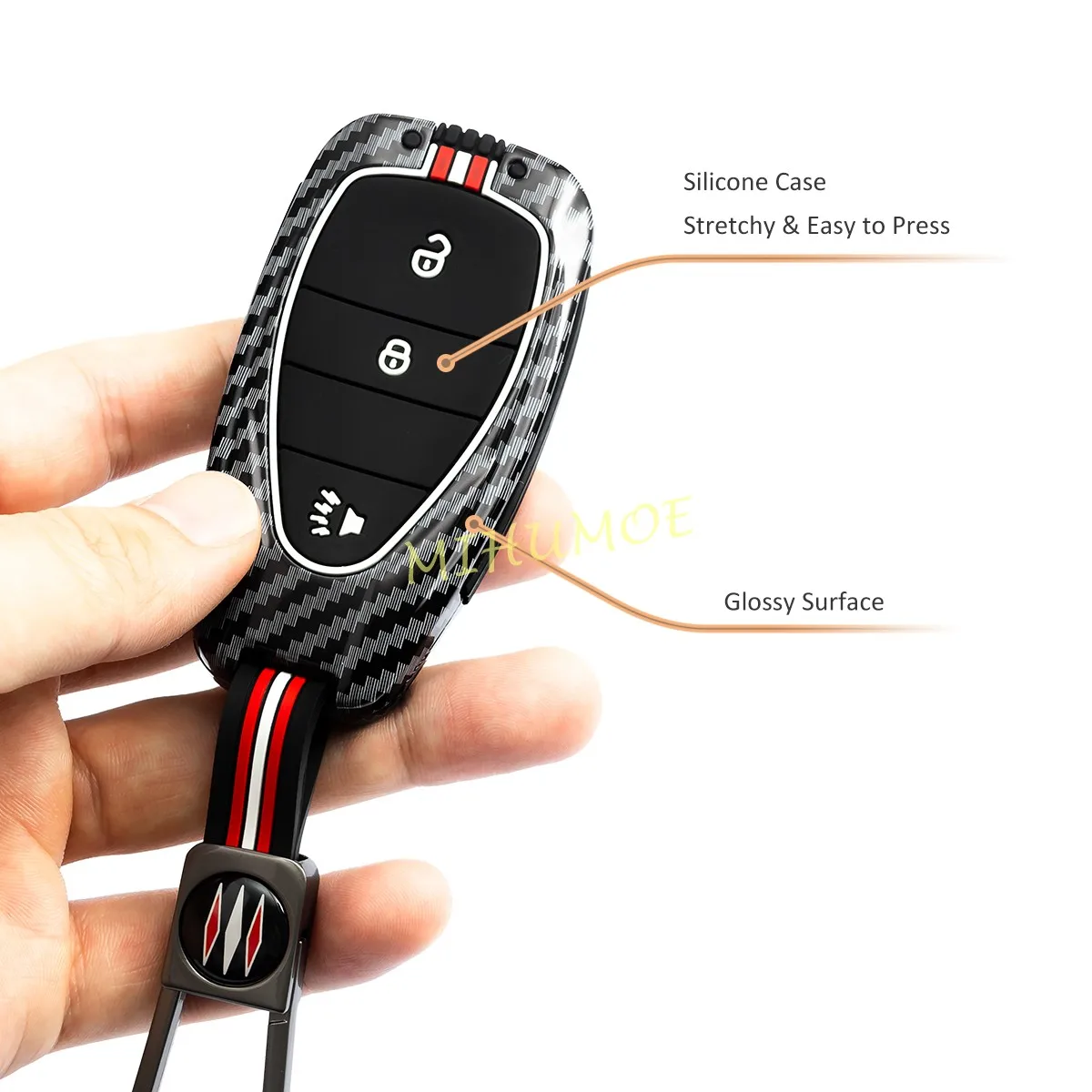 Carbon Fiber Look Car Remote Key Fob Case Cover Shell For CHEVROLET Camaro Malibu Blazer Bolt EV Traverse 2 3 4 5 Buttons view 5