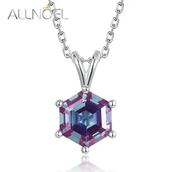 ALLNOEL Hexagon 2CT Lab Created Alexandrite 7*7mm 925 Silver Pendant Necklace For Woman Color Changing June Birthstone Wholesale