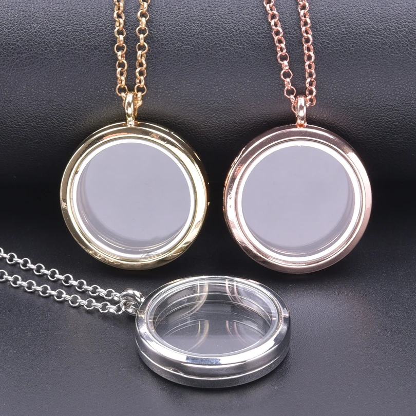 25-35mm Round Locket Charm Necklaces For Women Men Accessories Cage Floating Locket Pendant Necklace Fashion Jewelry Anniversary