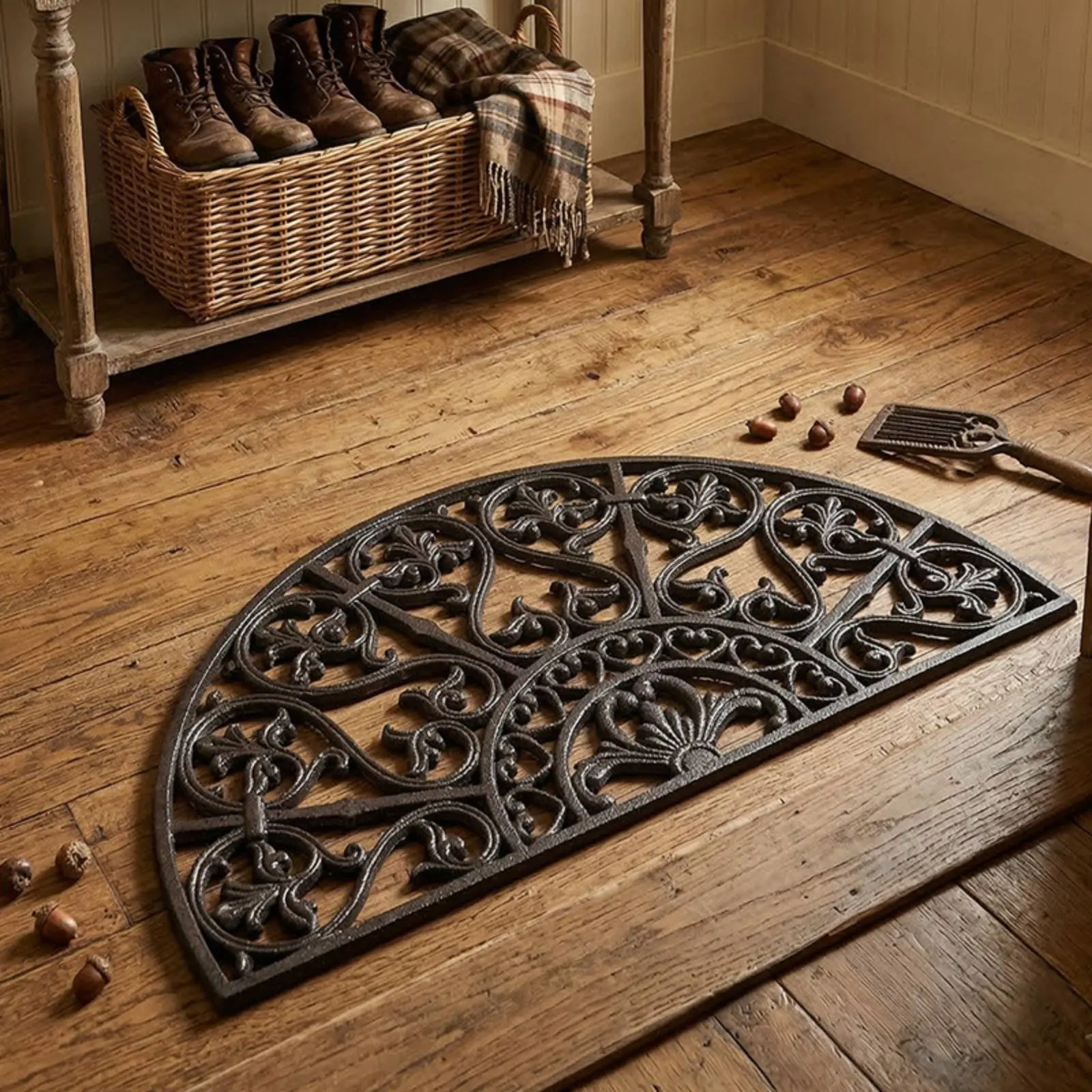 

Decorative Heart Vine Mat Vintage Cast Iron Door Mat Rustic Metal Doormat Ornate Half Round Doormat Weather-Resistant for Porch