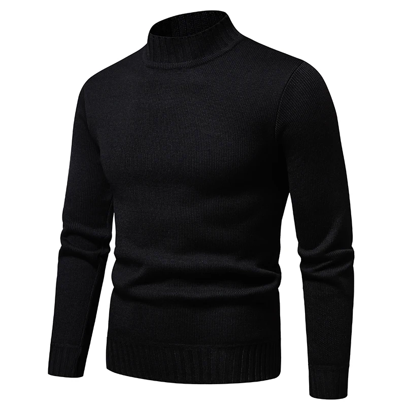 

2023 New Mens High Collar Casual Sweater Autumn Winter Solid Color Casual Tee Shirt Bottoming Shirt Black Sweater