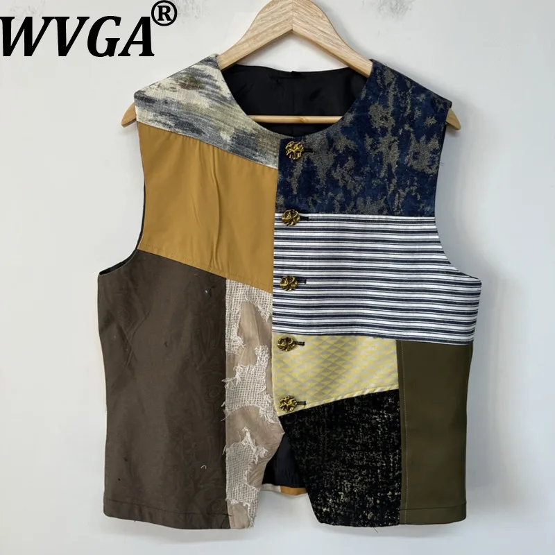 

WVGA весна осень новый мужской асимметричный лоскутный цветной блок модный короткий жилет нишевый шикарный повседневный жилет без воротника W15753