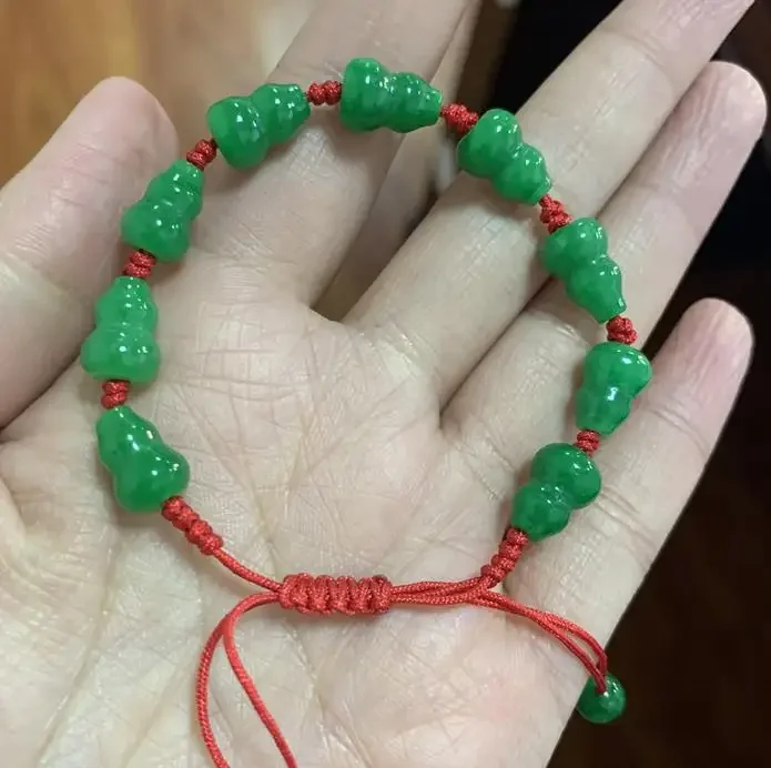 Natural Chinese Green Jade Beads Gourd Bracelet Charm Jewellery DIY Accessories Hand knotting Amulet Gifts Women Adjustable