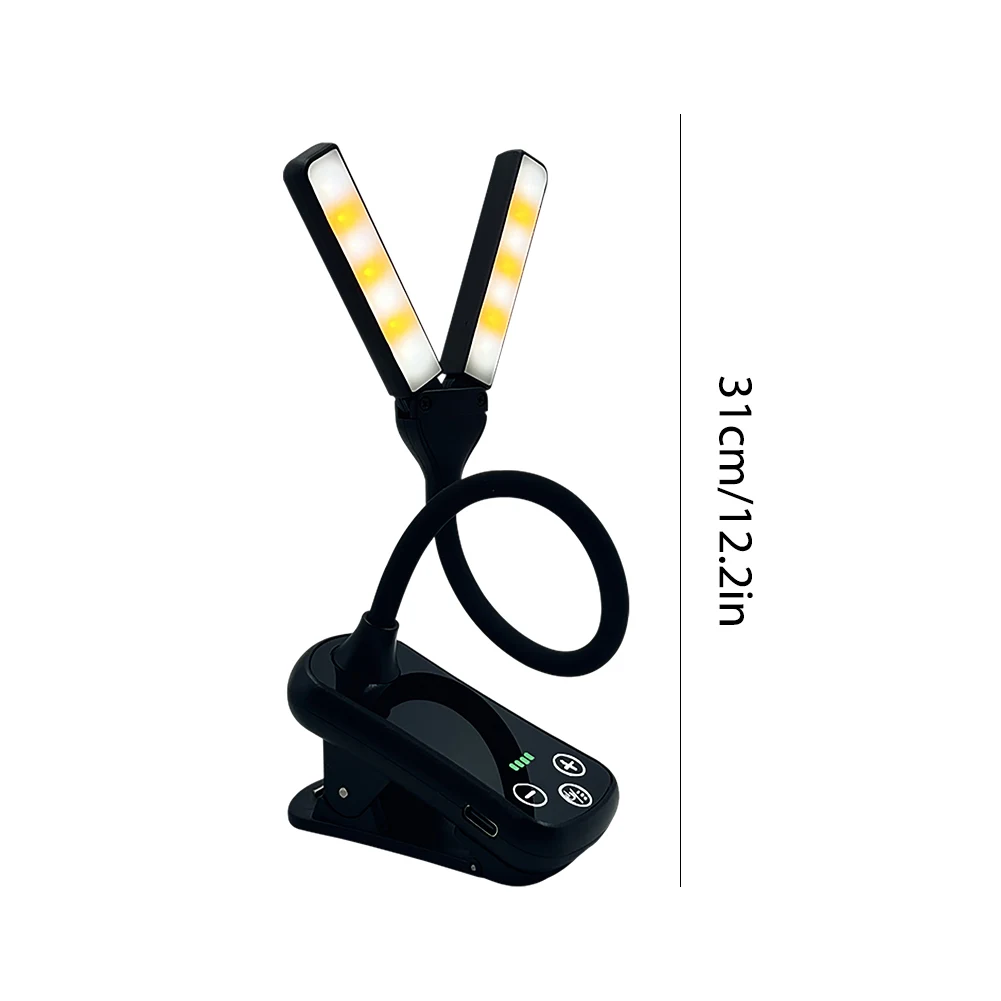 Dual-Head Book Lamp Three-Button Touch Eye Protection Lamp Rechargeable Adjust Brightness for Travel Bedroom Reading