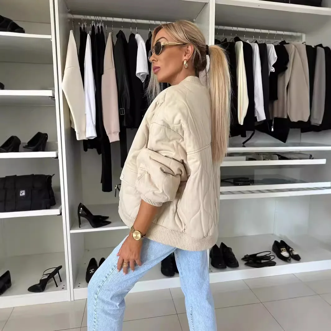 خريف شتاء جديد متعدد الاستخدامات بلون المرأة سترة بأكمام طويلة زر عادية سستة معطف القطن الإناث