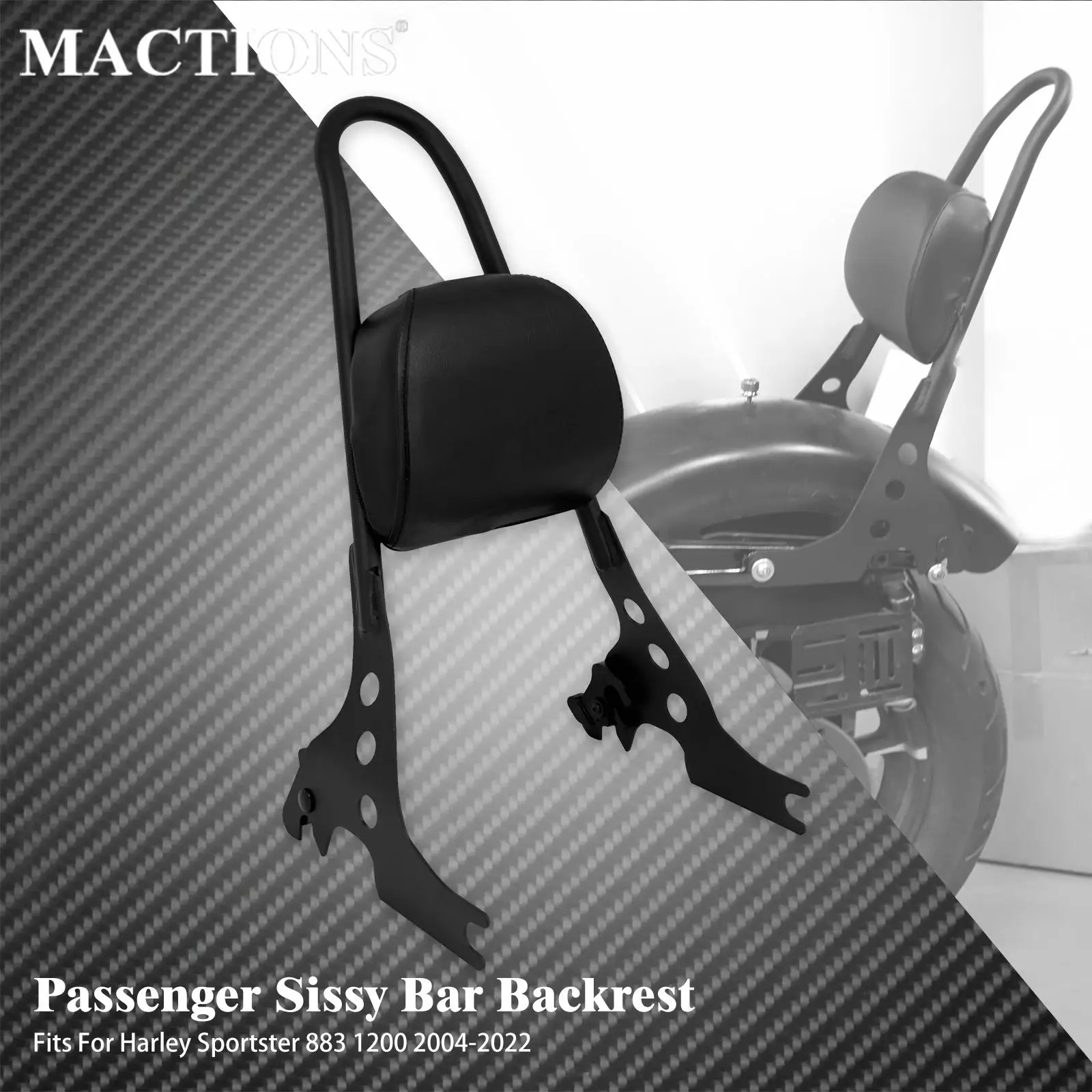 

Motorcycle Black Detachable Passenger Sissy Bar Backrest For Harley Sportster XL 1200 883 Seventy Two Iron Super Low 2004-2023