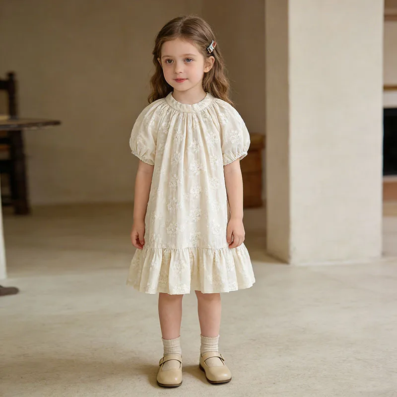 

Girls Summer Short Sleeve Embroidery Elegant Princess Dress For Toddler Baby Girls Soft Breathable Casual Daily Party Outfits