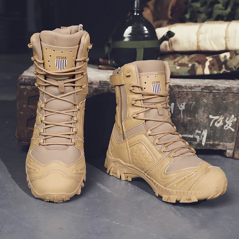 

Мужская обувь с высоким берцем, уличные прочные армейские спортивные ботинки на толстой подошве со шнуровкой, нескользящая повседневная походная обувь
