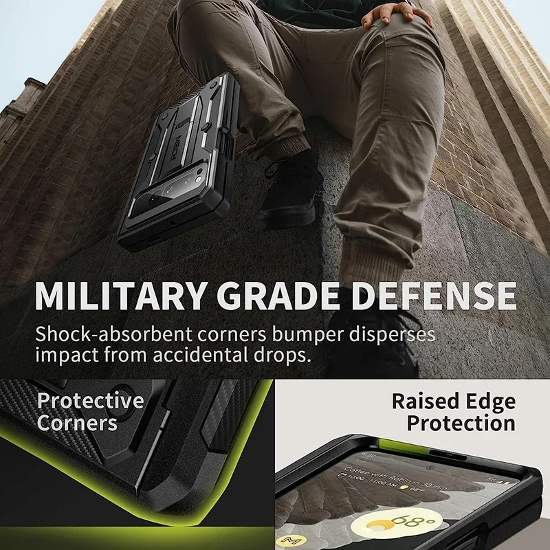 Google Pixel Fold Rugged Phone Case, Built-in Screen Protector, Dual Layer, Shockproof Protection with Kickstand, Belt Clip