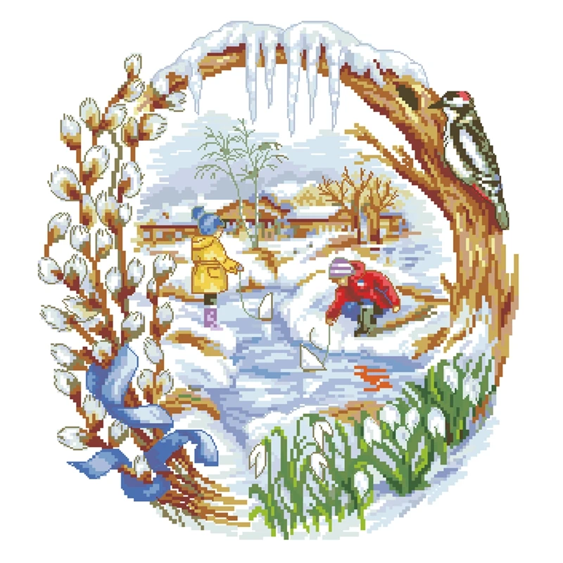 

Cross-stitch set 28CT, 18CT, 14CT, 11CT Optional printed fabric handmade material pack saga Early Spring Stream