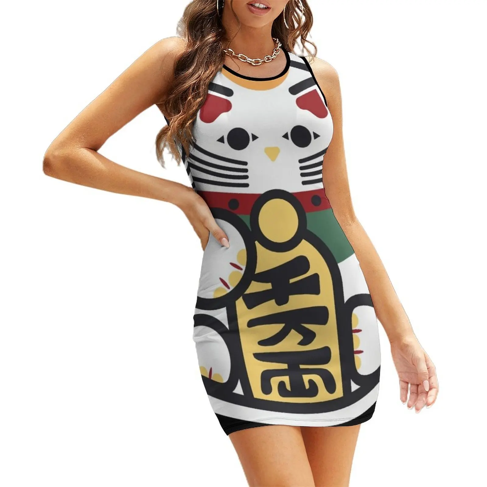 

Round Lucky Cat Sleeveless Sundress dresses for woman 2025 Women's clothing clothes for woman
