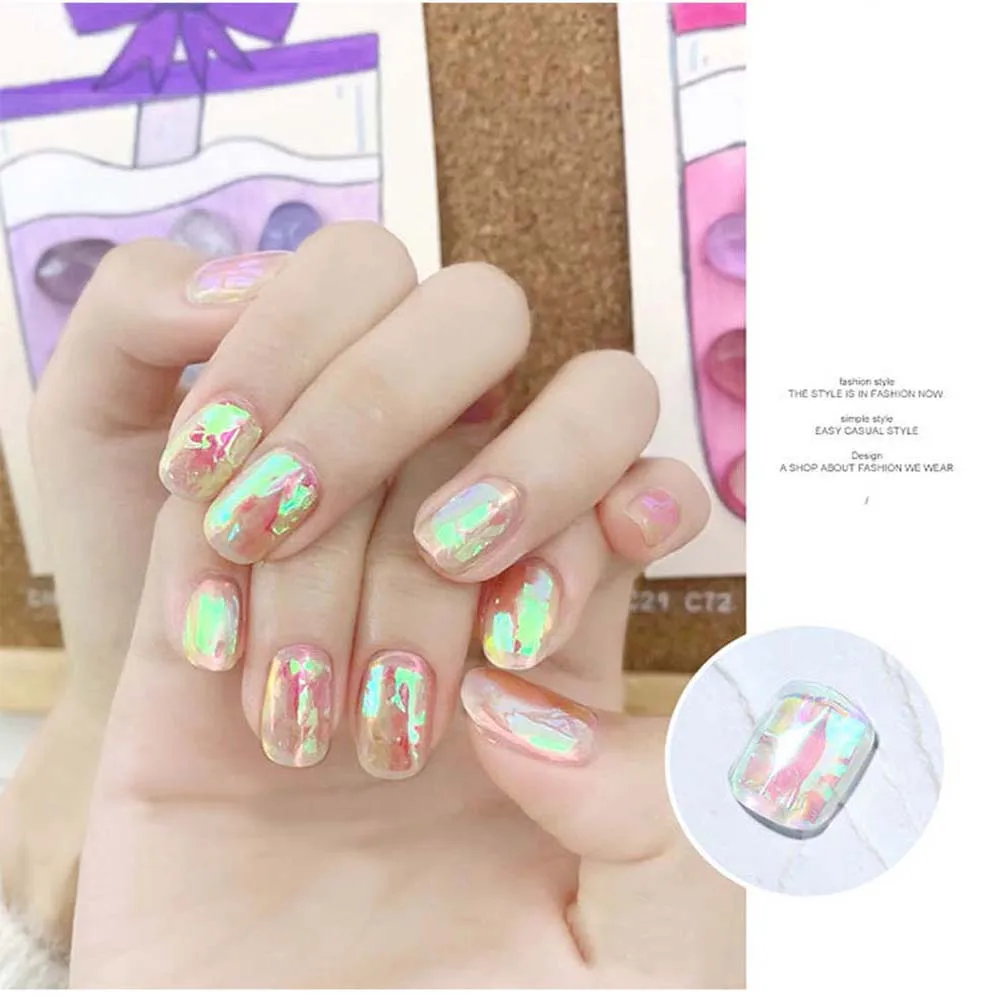 5 Colors Mirror Glitter Decal Nail Stickers Nail Foil Film Aurora Broken Glass Foils Nails Art Decoration Laser Cellophane