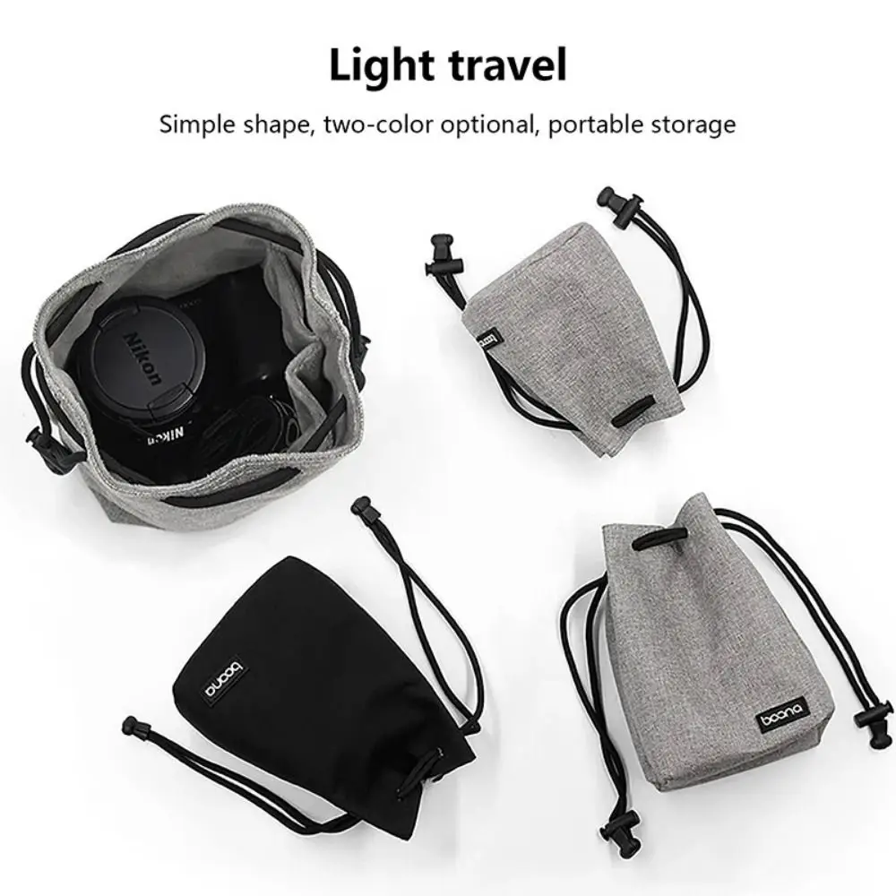 Adjustable Strap Camera Storage Bag Dustproof Velvet Lining DSLR Drawstring Bag Handbag Waterproof Lens Protective Case Outdoor