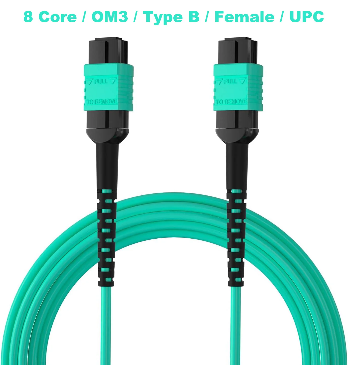 MPO ke MPO OM3 8-core kabel Patch Jumper serat Multimode, untuk QSFP + aplikasi transceiver