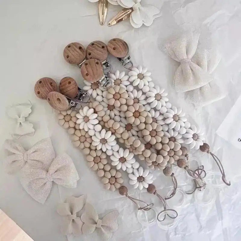 【BS】1Pcs Handmade Silicone Dummy Nipple Holder Clip Baby Pacifier Clip Flower Soother Clip Newborn Essentional Teething Toys