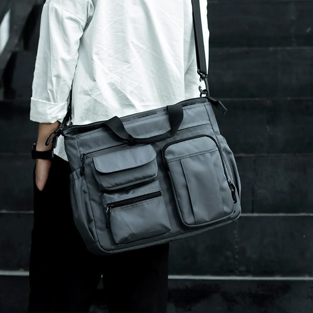 

Casual Men Shoulder Bag Large Capacity Grey Oxford Tote Crossbody Messenger Business Travel Outdoor Shoulder Bag