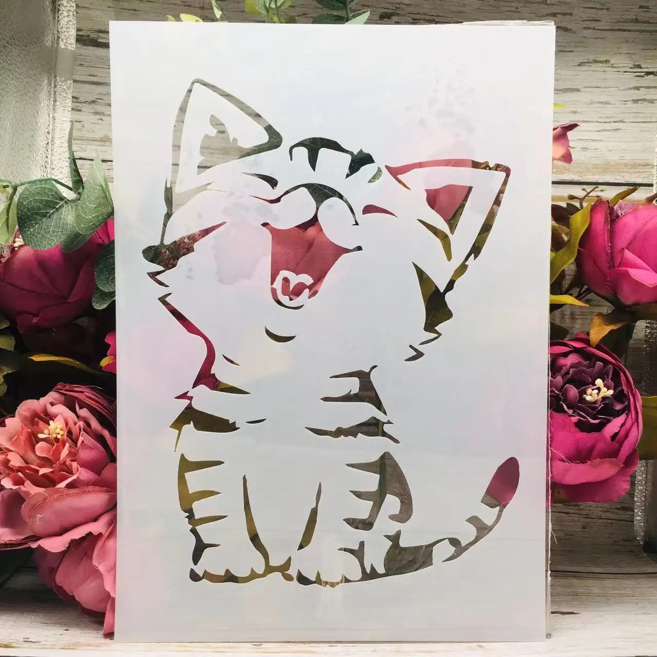 

A4 29cm Kitten Cute Cat Cartoon Smile DIY Layering Stencils Wall Painting Scrapbook Coloring Embossing Album Decorative Template