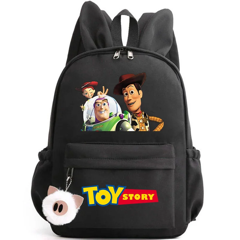 حقيبة ظهر Cure Toy Story Woody Buzz Lightyear للفتيات والأولاد والطالبات المراهقات حقيبة ظهر محمولة للكمبيوتر المحمول والسفر وآذان أرنب Mochila