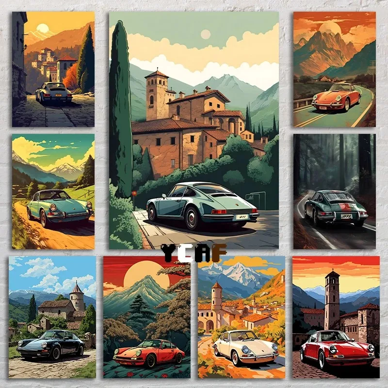 Abstrakte Ölgemälde Vintage Luxus Auto Poster Leinwand druck Vintage Luxus Auto Wand kunst Dekor Retro Home Room Bar Ästhetik