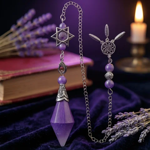 Natural Stone Crystal Pendulum for Reiki Divination 12 Facet Hexaonal Points with Dream Catcher Chain Spiritual Pendulos X072